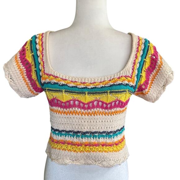 Zara Crochet Top Small Multicolor Bohemian Hippie Boho Whimsical Granolagirl - Picture 1 of 10